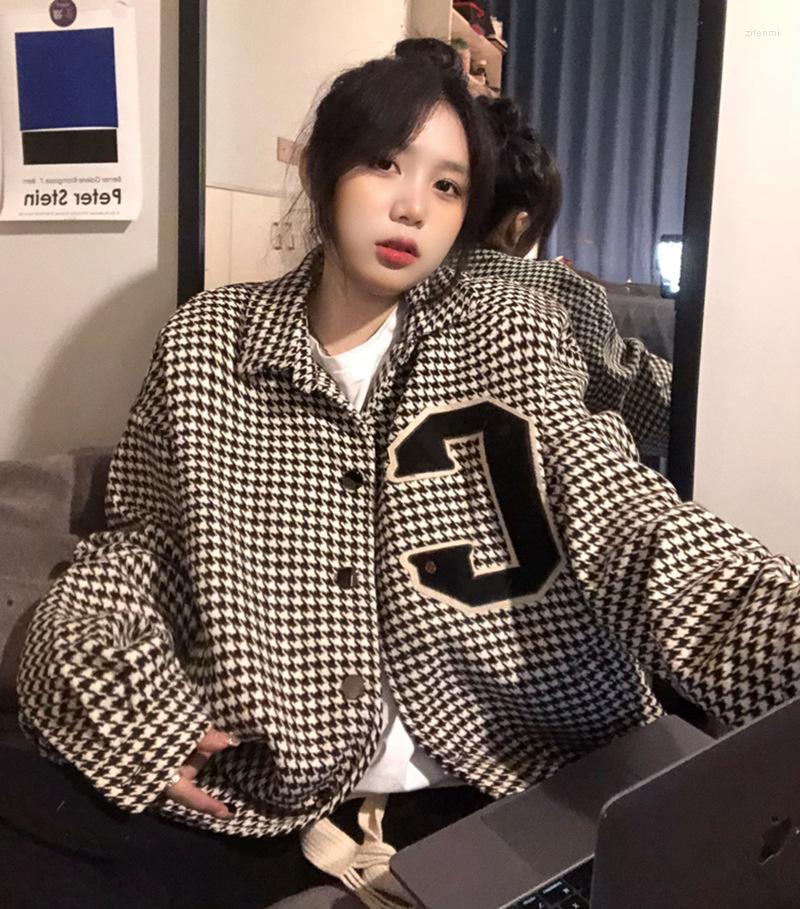 

Women's Jackets Vintage Small Fragrance Thousand Bird Lattice Coat Women's Spring And Autumn Loose Versatile Hiphop Fried Street Jacket