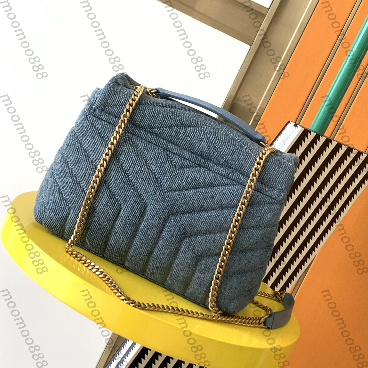 

10A Top Tier Small Loulou Quilted Flap Bag Mirror Quality Womens Denim Envelope Handbag Crossbody Shoulder Gold Chain Strap Box Bag Purse Luxury Designer Card Holder, Upload pics to contact us