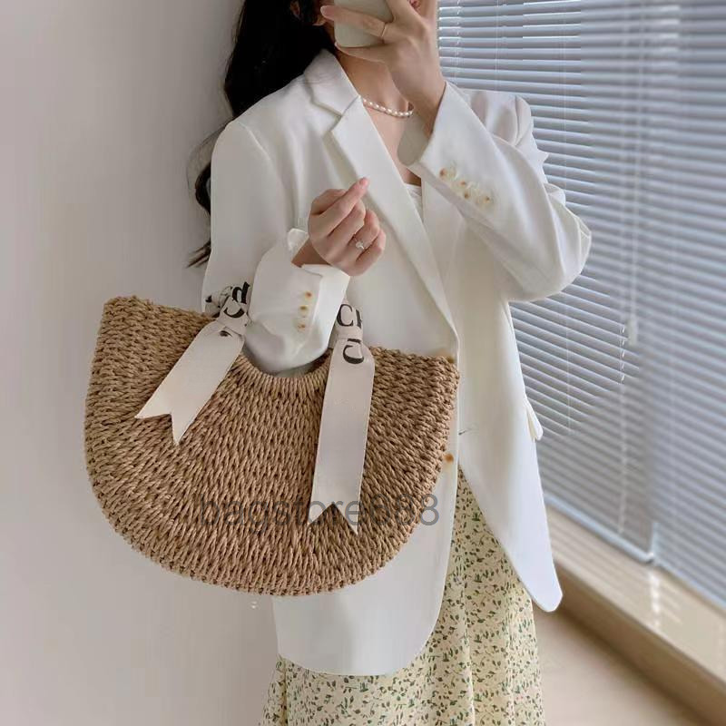 

luxury bag Large Women handbags WOODY Tote shopping bag handbag high Wicker Woven hobo fashion linen Beach Straw bags