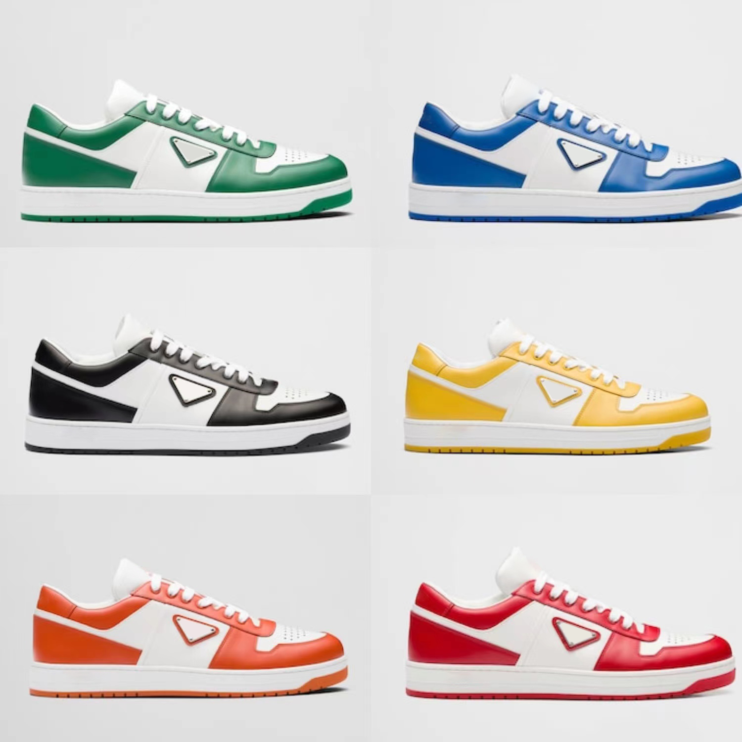 

luxury designer Downtown leather pradas mens shoe sneakers woman run shoe man sport triangel hot casual breathable Rubber sole walking sports black blue, Yellow