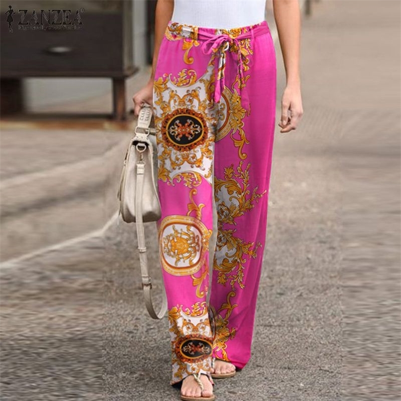 

Women's Pants Capris ZANZEA Women Trousers Autumn Vintage Floral Printed Elastic Waist Wide Leg Pants Casual Loose Long Pantalon Palazzo Oversize 220916, Beige