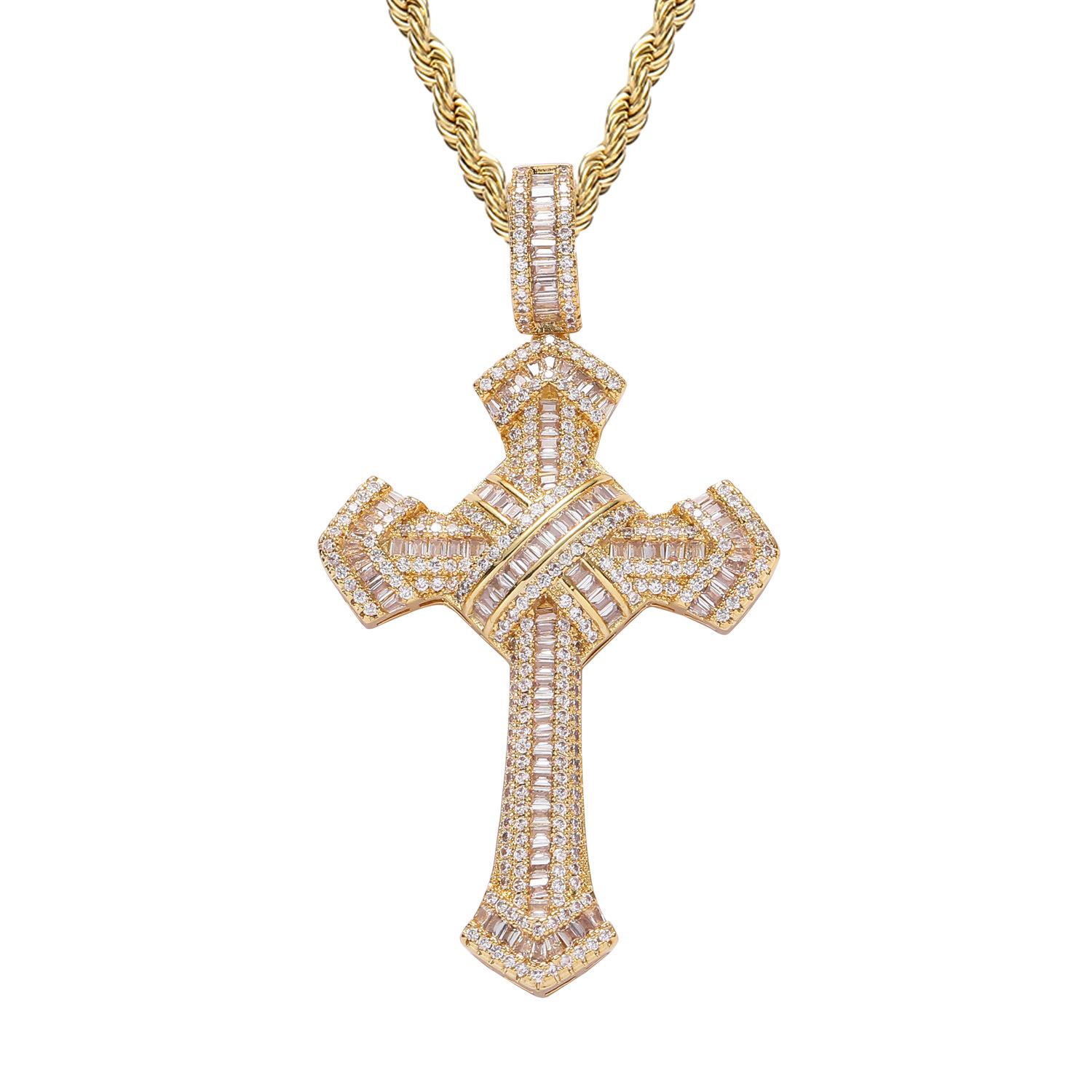 

18K Gold Plated Bling Cross Necklace Set - Couple's Religious Jewelry