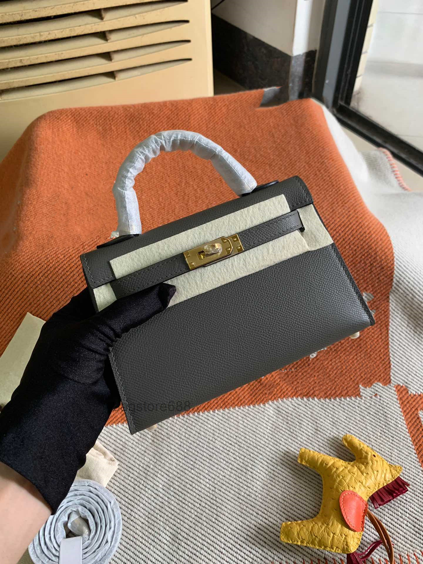 

designer bags luxury Evening bag H purse mini handbag women bags real Leather handmade stitching blue orange, Blue brume