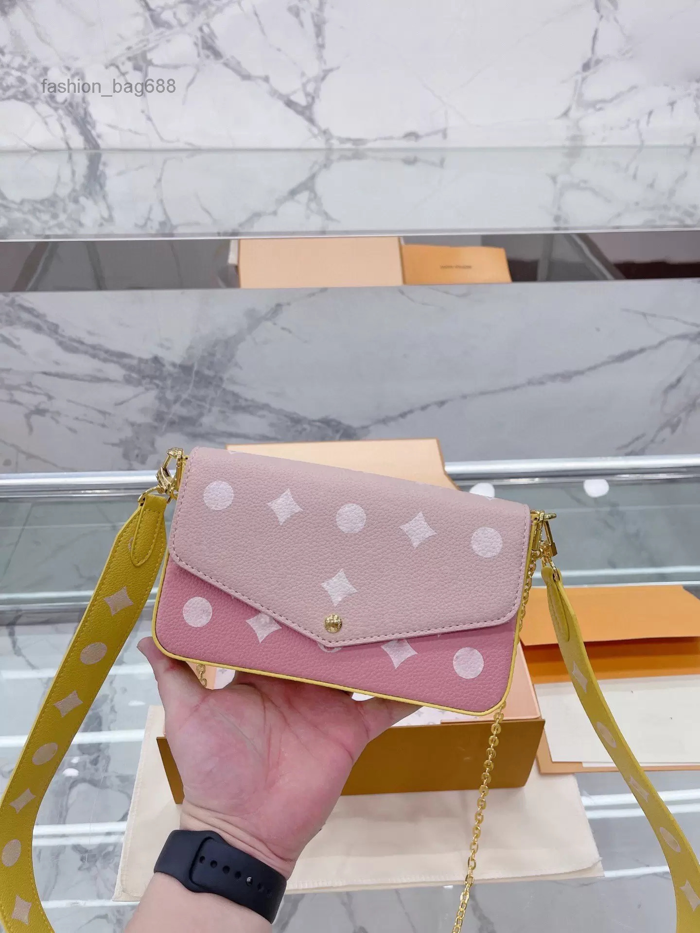 

Evening Bags Designer bag Handbag Purse Women POCHETTE FELICIE Chain Shoulder Bag set Embossed Flower Clutch Crossbody Messenger Bags Tote, Pink with box