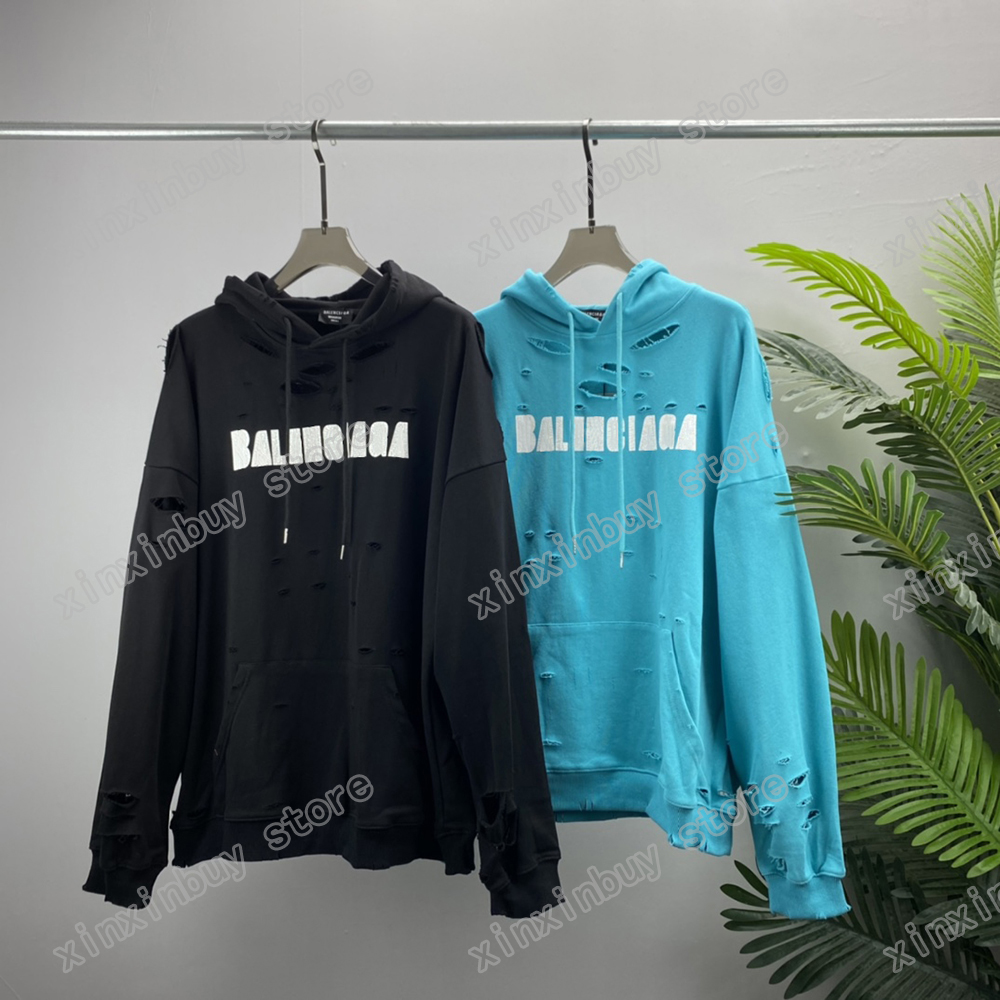 xinxinbuy Men designer Hoodies Paris France DESTROYED letter print tie dye cotton women brown black white blue XS-L