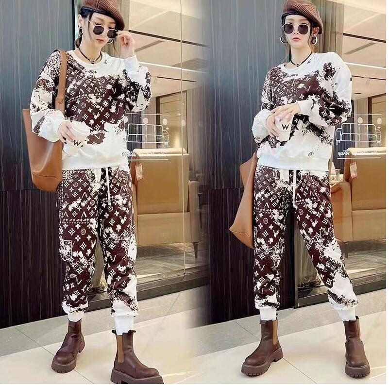 

Women Tracksuits 2 Piece Set Hoodies Pants Printed Sportswear Suits Thicken Warm Ladies Girls Jogging Hoodie Sets, 02