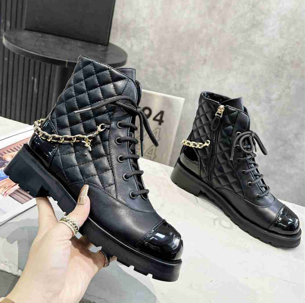 

2022 Designer Channel Boots Shoes Nude Black Pointed Toe Mid Heel Long Short Boots Shoes FFV