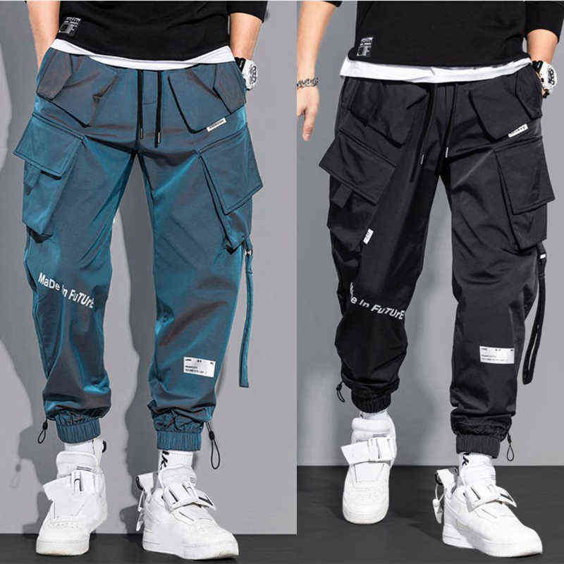 

Men's Pants Hip Hop Streetwear Joggers Pants Men Student Casual Cargo Pant Trousers High Street Elastic Waist Loose Laser Harem Pant Boys Y2209, Black