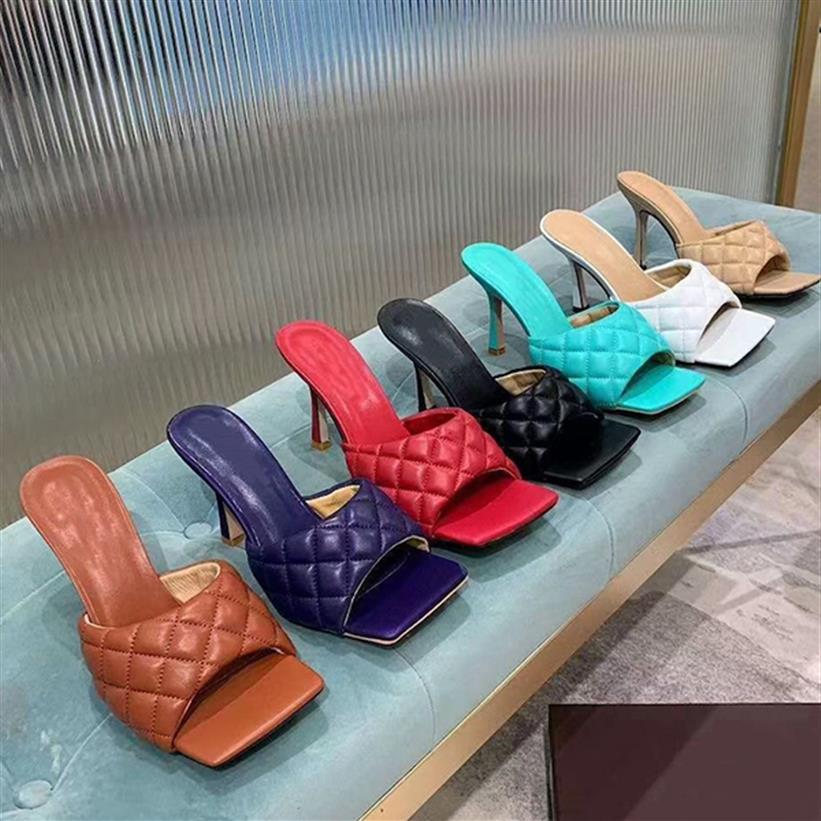

2021 women Designer lido sandals Sexy slide Leather covered stiletto heel ladies summer slippers Top quality BIG size with box297m, Color 6