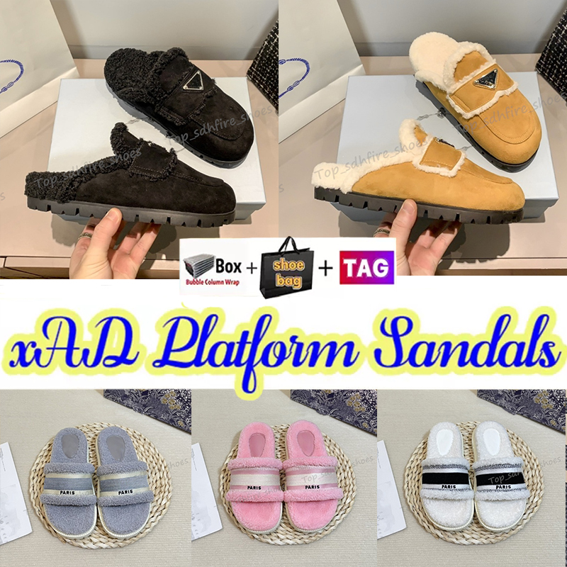 

Criss-Cross Sandals Slide Enameled Slides Slipper Sandal Women Shoes Fur Slippers Shearling Triangle Crossover Plush Wool Soft Warm Winter With Original Box Indoor, D-5 35-40