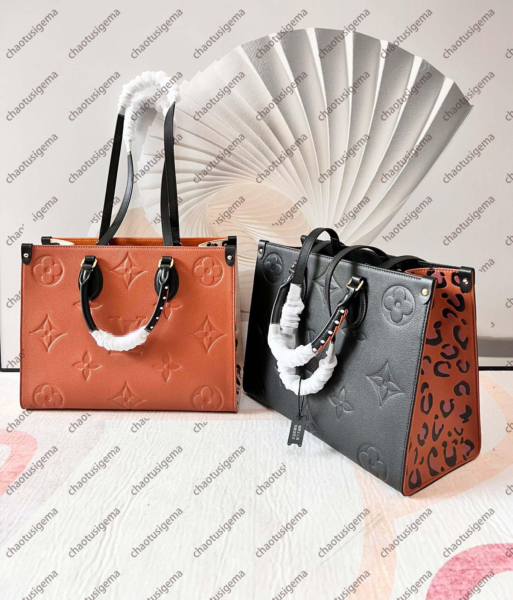 

5A Women Fashion Print Totes Large Bag Cowhide Emboss Leopard Onthego Shoulder Bags Shopping Totes Wild at Heart Lady Top Purse Handbags LVs Louiseities Viutonities, 05-brown 2