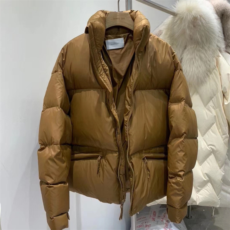

Women s Down Parkas Winter Stand Collar Solid Color Zipper Casual White Duck Coat For Ladies Fashion Thick Warm Short Jacekt 220915, Caramel