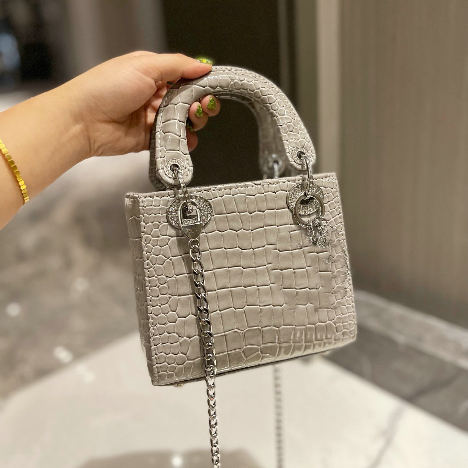 

Mini Bags Designer women shoulder luxury handbags purses chain fashion crossbody Designer lychee pattern ladies tote shopping bag work The wallet phones, Gray