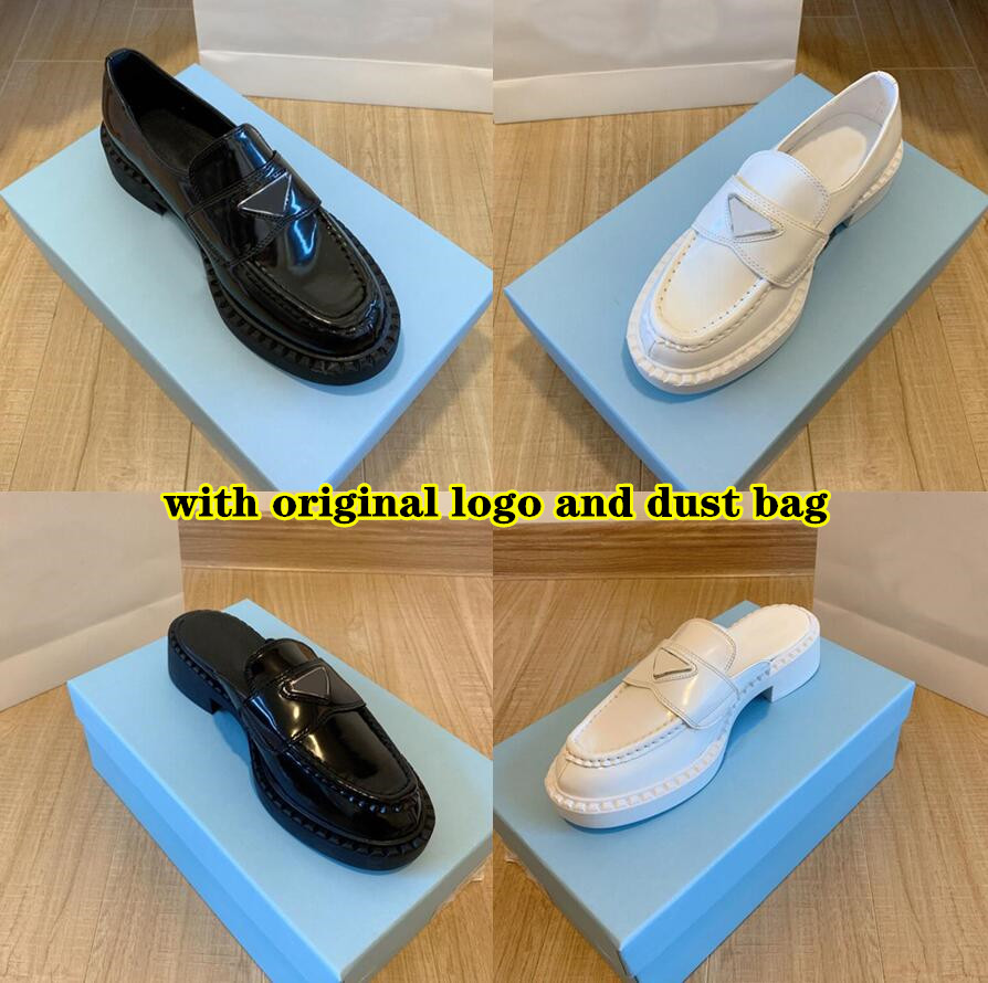 

Triangle Logo Lefu Shoes for Women 2022 Black Small Leather Shoes Leather Thick Soled High Single Shoes 35- No Box