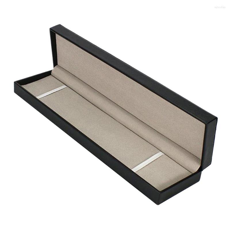 

Watch Boxes Black PU Leather Rectangle Storage Showcase For Necklace Chain Box