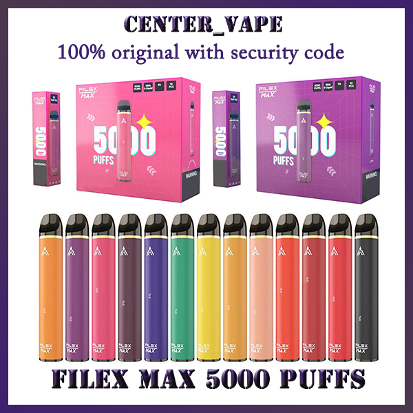 

Filex Max 5000 100% Authenticn Rechargeable Disposable kit E-cigarette Device 950mAh Battery 12ml Price With security code Vape Pen 5000 puffs 13 colors available