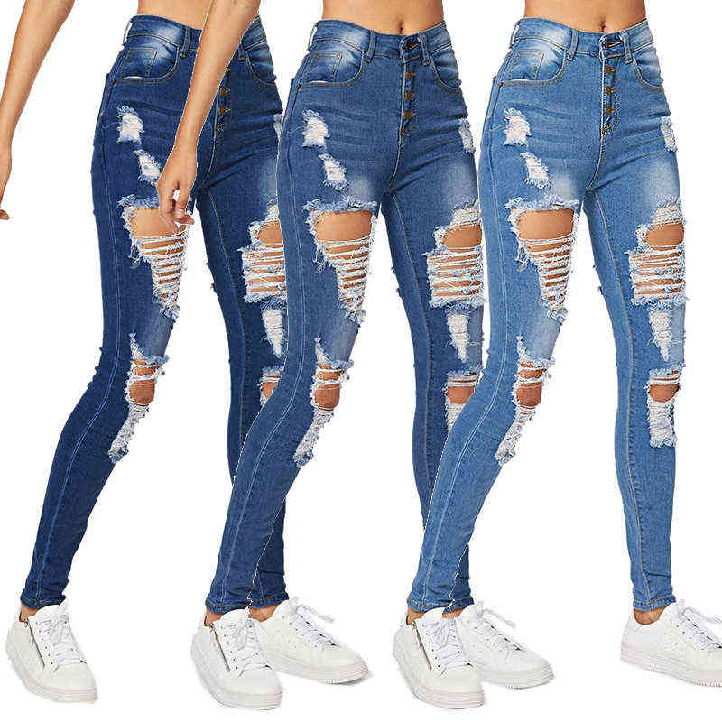 

Women's Jeans 2023 New High Elastic Broken Water Tight Women, Light blue