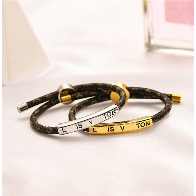 

Bracelets Bangle Leather Bracelets Adjustable Women Men Letter Plated Wristband Cuff Stainless steel Lovers Gift Wedding Jewelry Chain New Fashionable