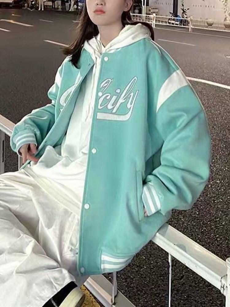 

Women's Jackets 2022 Spring Women Fashion Retro Letter Print Stitching Coats Female High Street Hip Hop Harajuku Baseball Uniform Jacket, Black