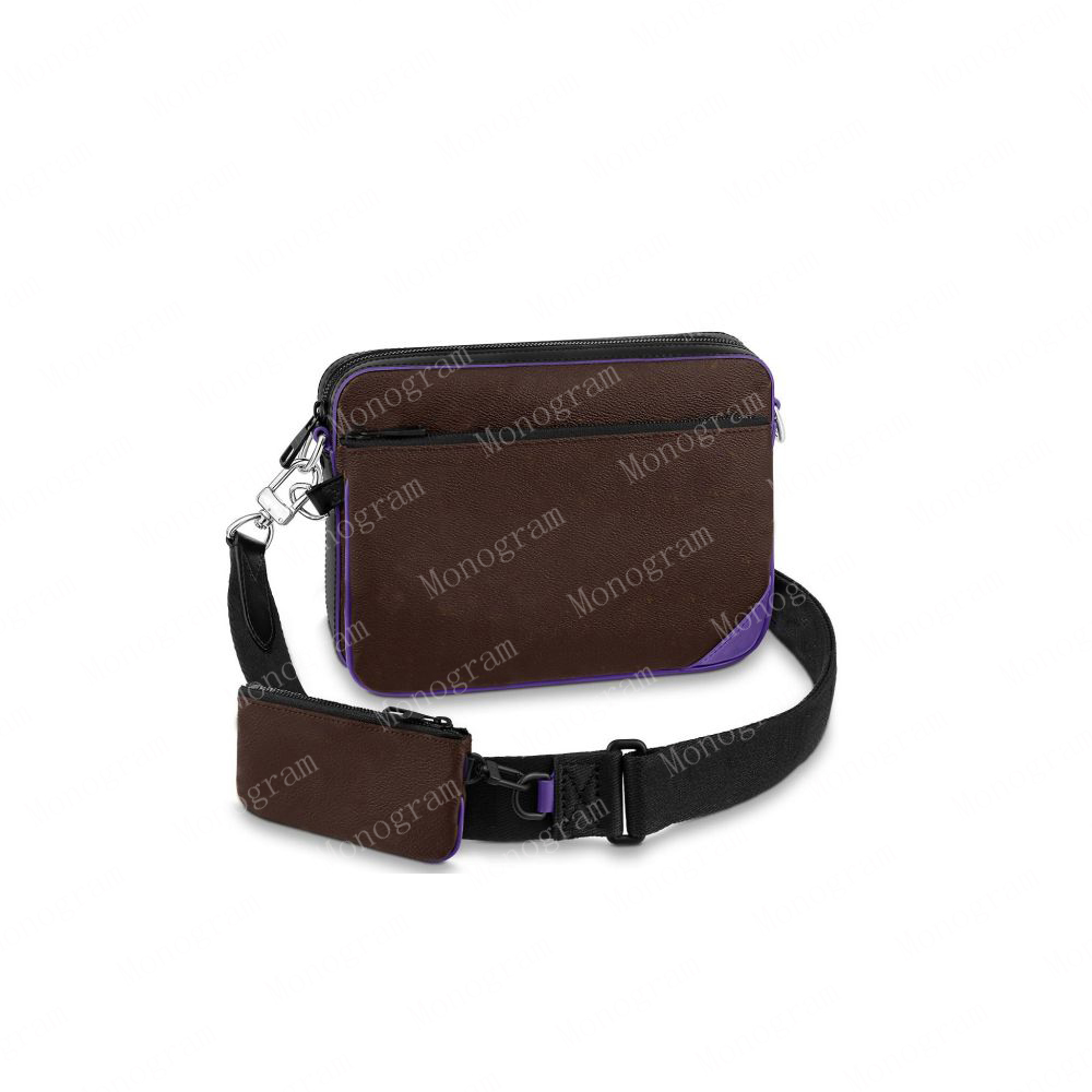 

2022 trio messenger bag crossbody men duo messenger handbag mens Crossbodys Purses Bags Brown Flower Leather Backpack 69443 46266 25cm, #01 69443 black grey flower