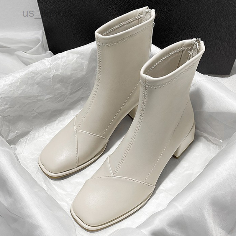

Boots Women Chelsea Ankle Boots High Heels Shoes 2022 Winter New Thick Pumps Fashion Party Shoes Casual Ladies Zipper Motocycle Botas L220916, Beige