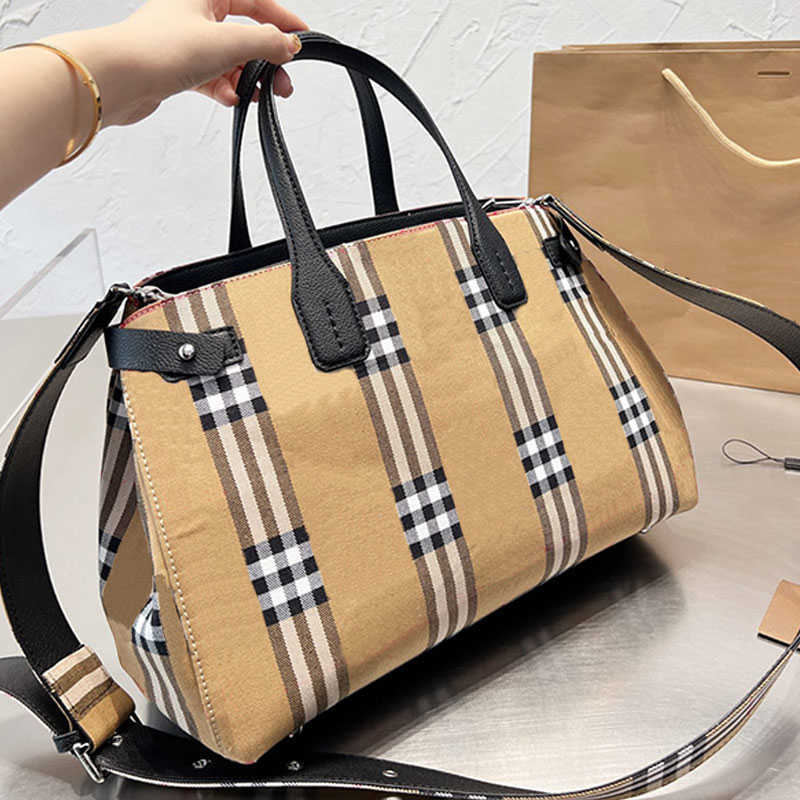 

Genuine Leatehr luxury bag Classic Plaid Designer Tote Bags Women Handbags Crossbody Shoulder Shop Bags Mummy Bag Soft Canvas Large, Brown-34x23cm
