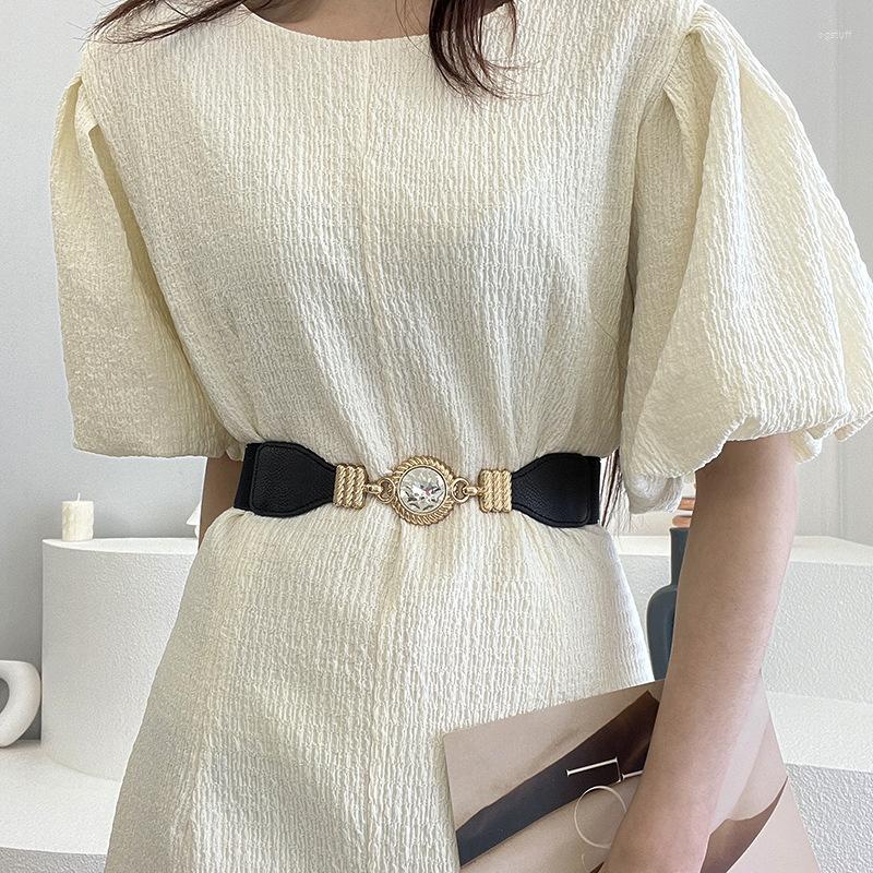 

Belts Luxury Fashion Elastic Waistband Designer Rhinestone Buckle For Women Decorative Dress Suit Sweater Black Waist Belt, White