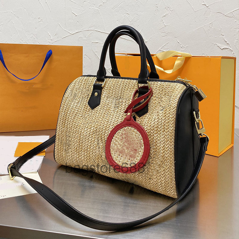 

luxury bag Sunshine Straw Bag Weave Pillow Bags Large bag Tote Handbag Classic Letter Printing Crossbody Back Package, Black-30cm