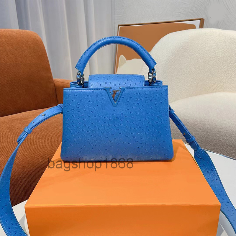 

22s Designer Bag mini Capucines Leather shoulder bag Handbag women Lady Tote Crossbody Bag width about 27 cm, Blue