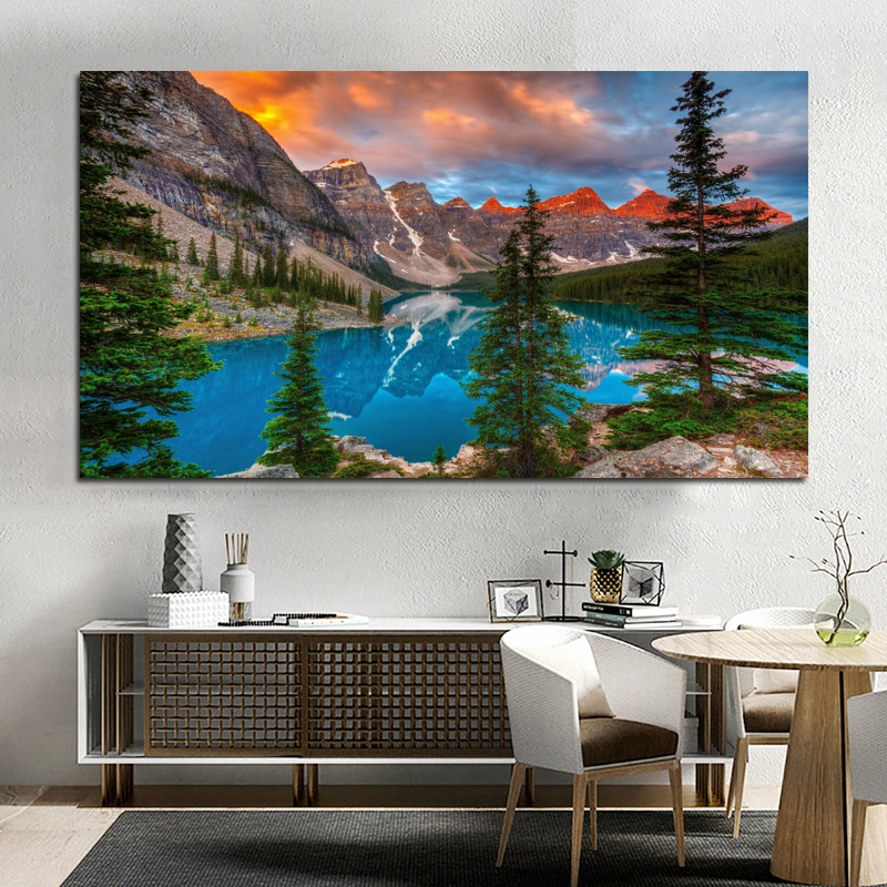 

Nordic Forest Canvas Wall Art Print Painting Mountain Lake Landscape Poster Nature Decorative Picture for Interior Home Decor
