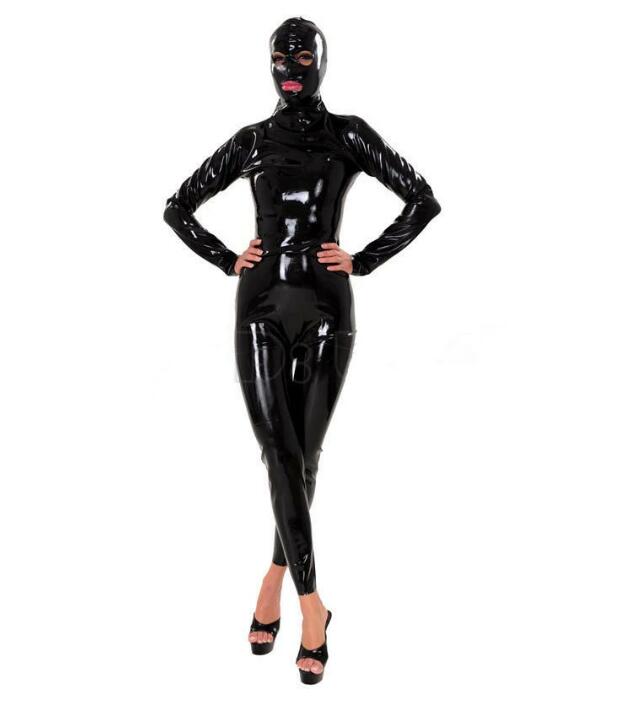 

Fashion Catsuit Costumes PVC Faux Leather sexy black full bodysuit jumpsuit open eyes and mouth back Zipper party cosplay without gloves and feet, Pink