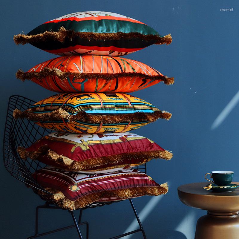 

Pillow Vintage Velvet Tassel Sofa Cover Pillowcase Luxury El Model Bedroom Living Room Square Morden Home Decoration