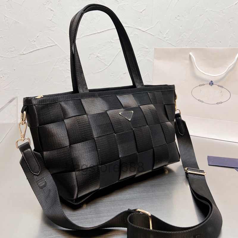 

Woven Shopping Bag Women Handag Purse Large Capacity Totes Nylon Crochet Shoulder Crossbody Bags Detchable Adjustable Strap Fashion Letter, Black