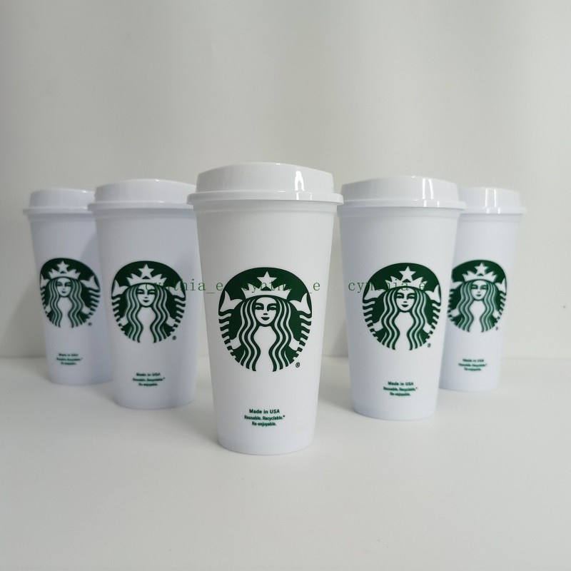 

Starbucks Tumblers Classic White Coffee Cup Plastic Drinking Cup Recyclable Accompanying Cups 473ML, Black