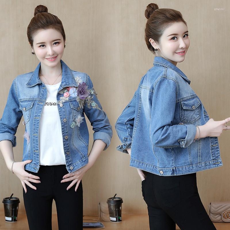 

Women' Jackets Spring Autumn Women Denim Jacket Short Clothes Korean Embroidery Single-Breasted Slim Jeans Coat Female Fashion Outerwear, Light blue