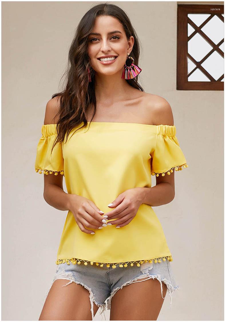 

Women' T Shirts 2022 SALE Style WOMEN' Top Short Sleeve Summer Europe And America-off-Shoulder Solid Color Sweater TSHIRT, Color 1