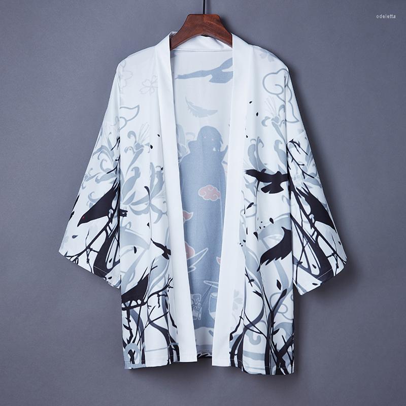 

Men's Jackets #5009 Summer Devil Printed Kimono Jacket Men Short Sleeves Thin Cardigan Coat Unisex Streetwear Hip Hop Vintage, White