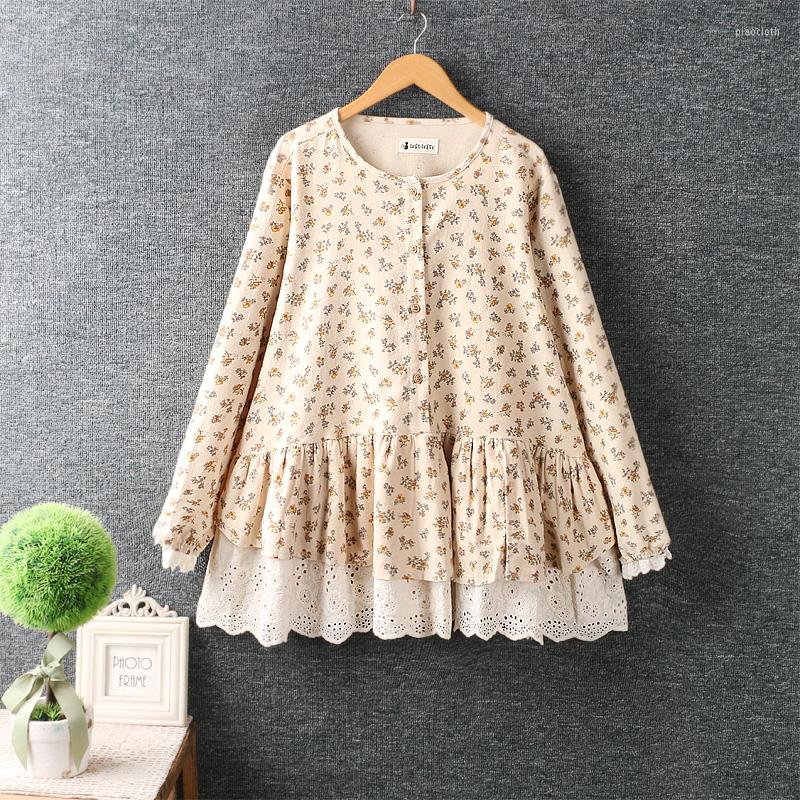 

Women's Blouses Autumn Sweet Mori Floral Top Long Sleeve Irregular Hem Casual Shirt Z2702, Yellow floral