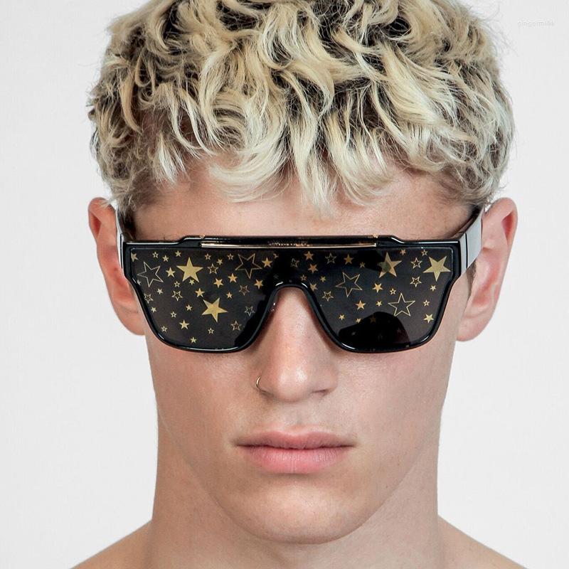 

Sunglasses TEENYOUN One Piece Star Pattern Square Luxury Men Women UV400 Ins Cool Unique Flat Top Sun Glasses Eyewear Oculos