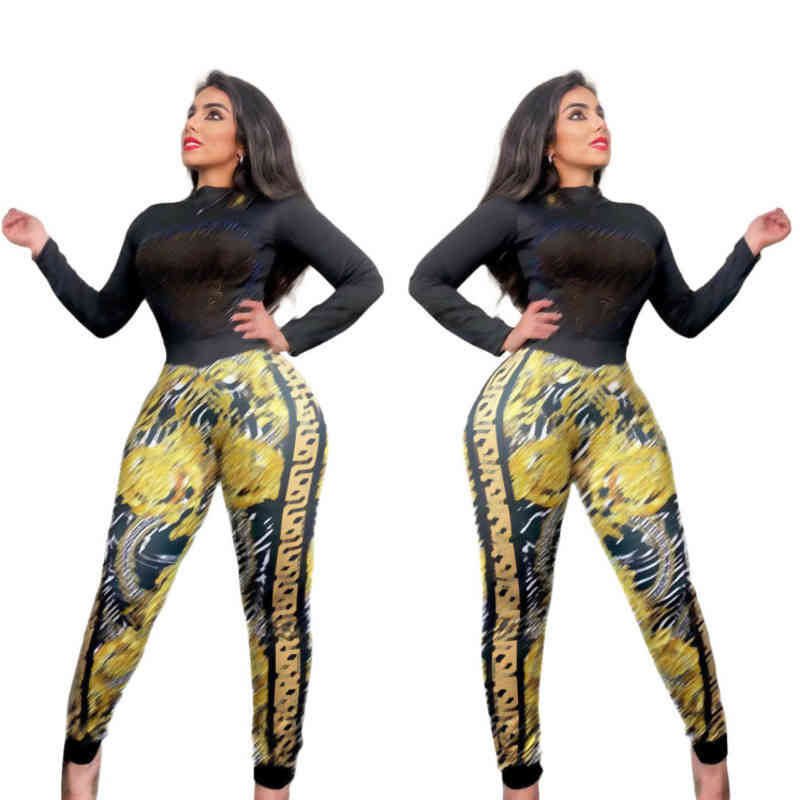 

Q6054 Autumn Women's Clothing Fashion Casual Printed Two Piece Set, Black