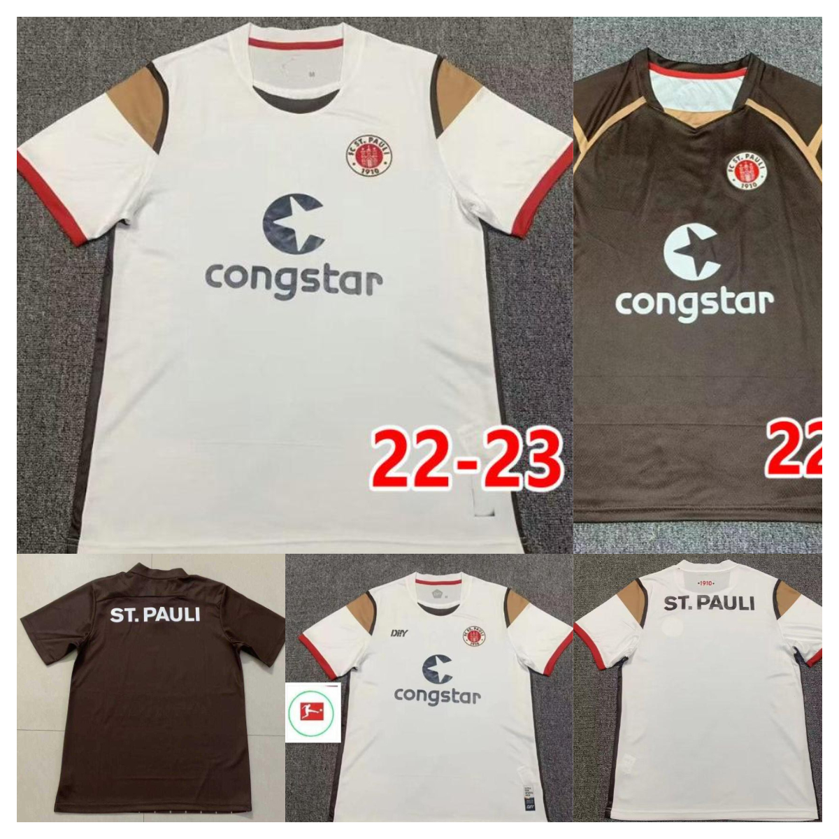 

22 23 St Pauli soccer Jersey OME AWAY THIRD Gray red white 2022 2023 men's t-shirtHome Away Football Shirt