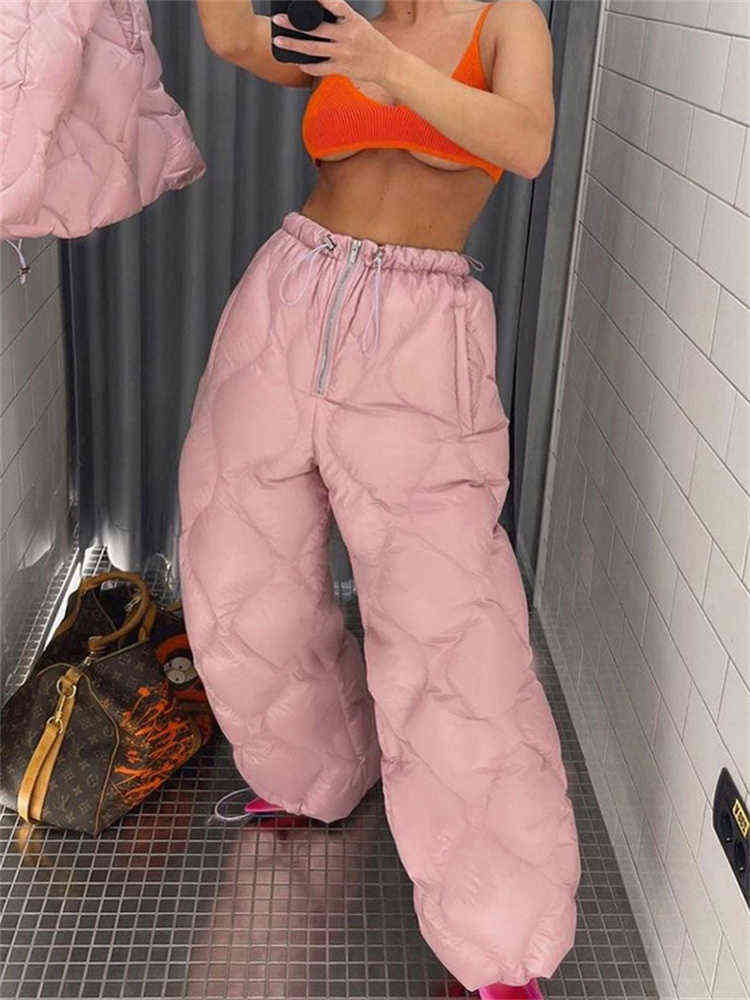 

's Capris Aualay Fall Streetwear Baggy 2022 High Waist Pink Fashion Straight Pants Soild Wide Drawstring Puffer Trousers Women 0915