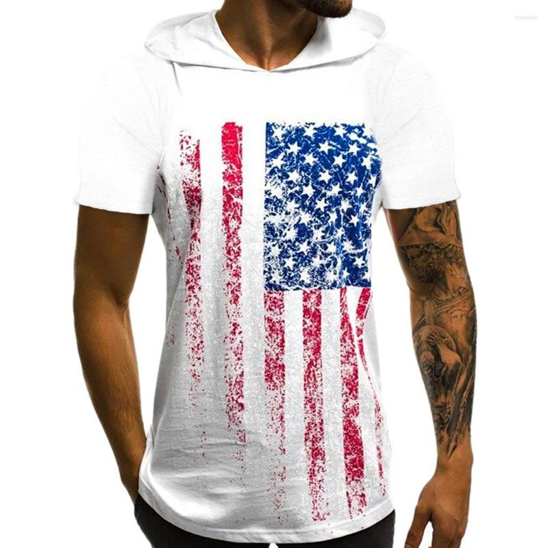 

Men' T Shirts Arrival Tops Women/men' Print American Flag 3D Hooded Tshirt Casual T-shirt With Cap Man Short Sleeve Punk Pullovers, Black