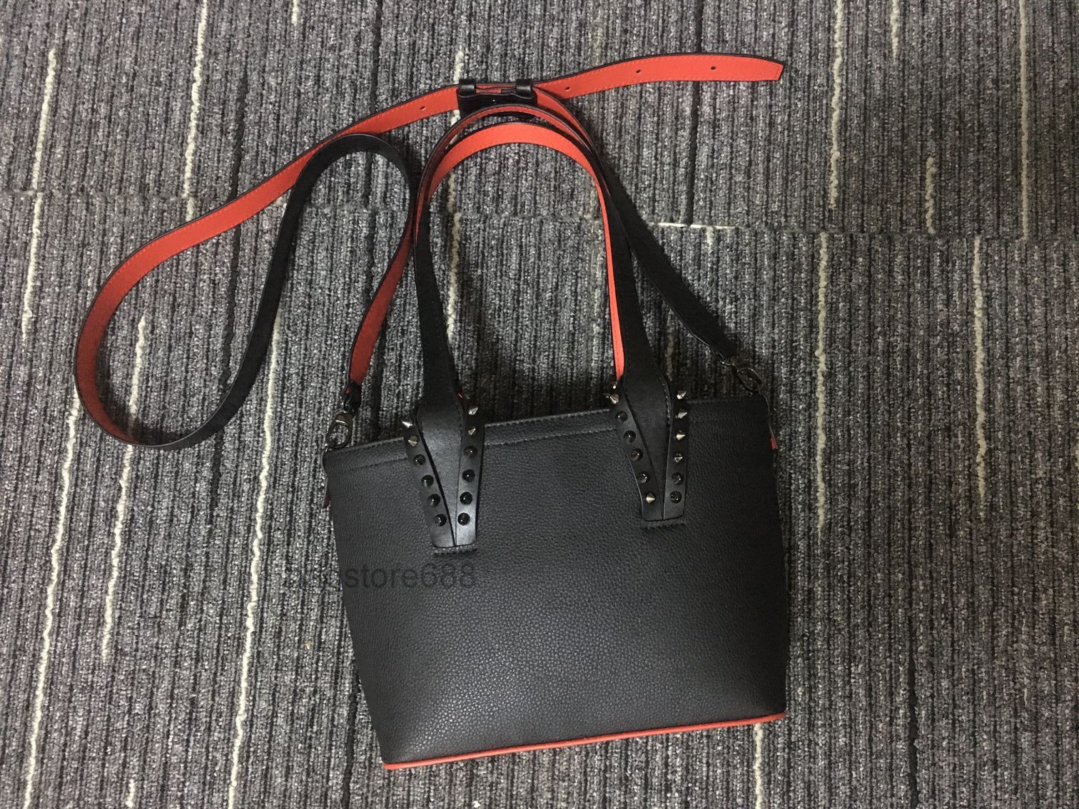 

Fashion Bag cabata designer totes rivet genuine leather Red Bottom Handbag composite handbags famous purse shopping bags Black, Black-175mm x 290mm x 80mm