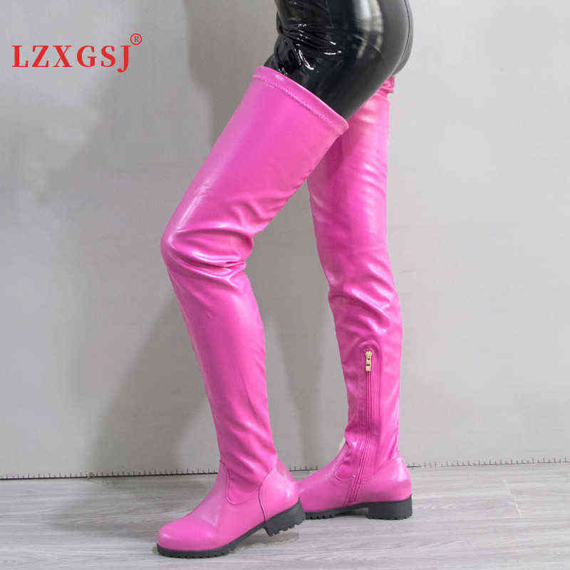

Boots 2021 Women Shoes Low Heels Thigh High Elastic Boots Autumn Winter Large Size Rose-pink Green High Quality Over The Knee Boots T220915, Black