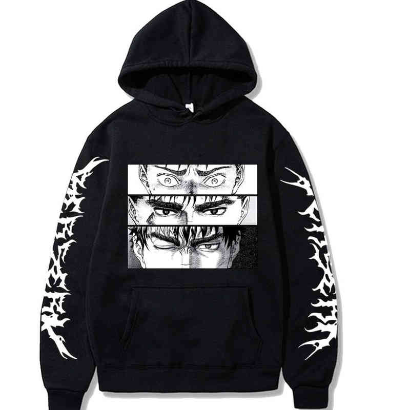 Sweats à capuche pour hommes Sweatshirts Berserk Anime Sweat à capuche Hommes Femmes Harajuku Guts Trois formes d'yeux Manga Sweatshirts Unisexe