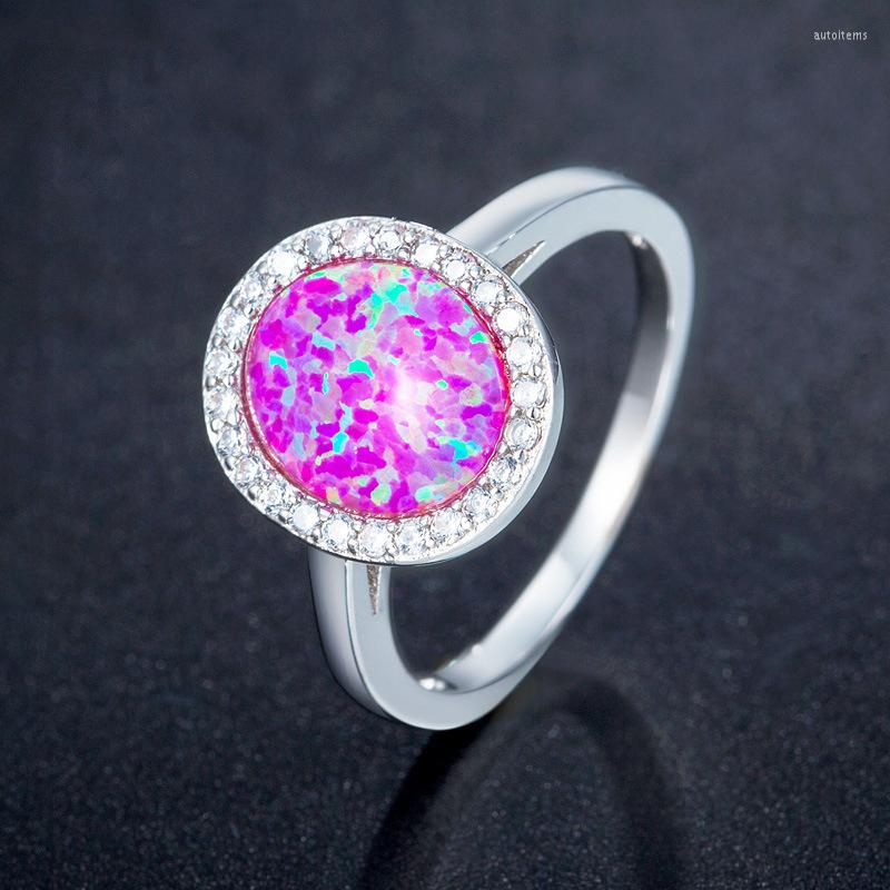 

Wedding Rings Luxury Classic Round Pink Fire Opal For Women Crystal Promise Engagement Ring Fashion Jewelry Anillos Mujer