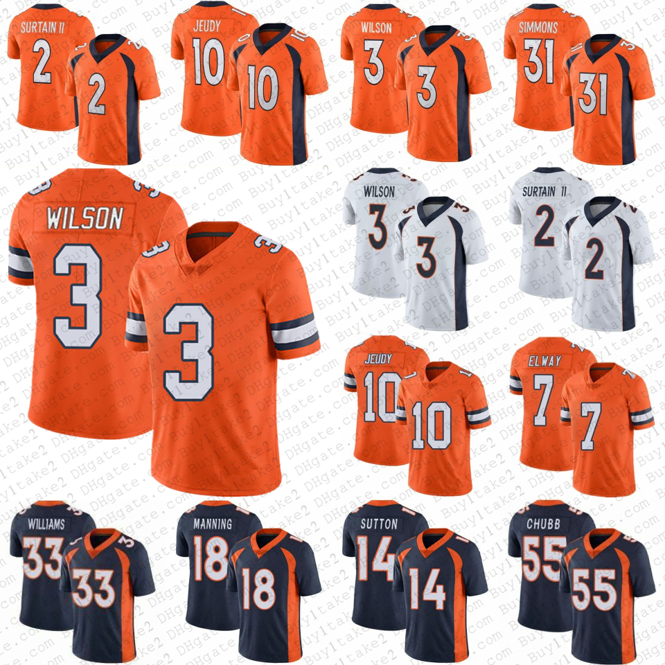 

3 Russell Wilson 31 Justin Simmons Football Jerseys 33 Javonte Williams Jerry Jeudy Patrick Surtain II John Elway Denver Peyton Manning Broncos Bradley Chubb Sutton, Mens