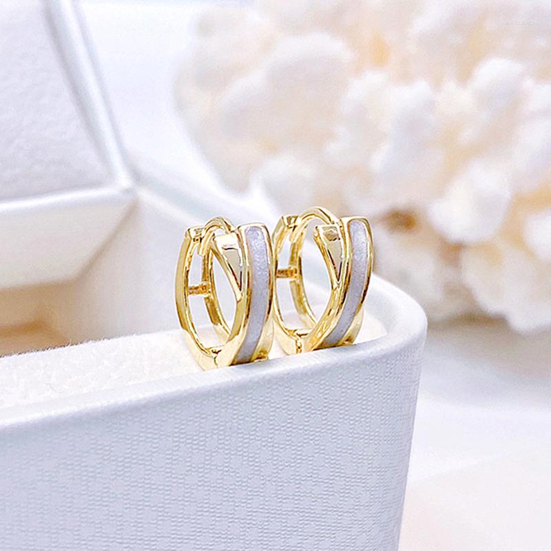 

Hoop Earrings Design 14K Real Gold Plated Geometric Cross Enamel For Women Girl Jewelry S925 Silver Needle Fine Gift