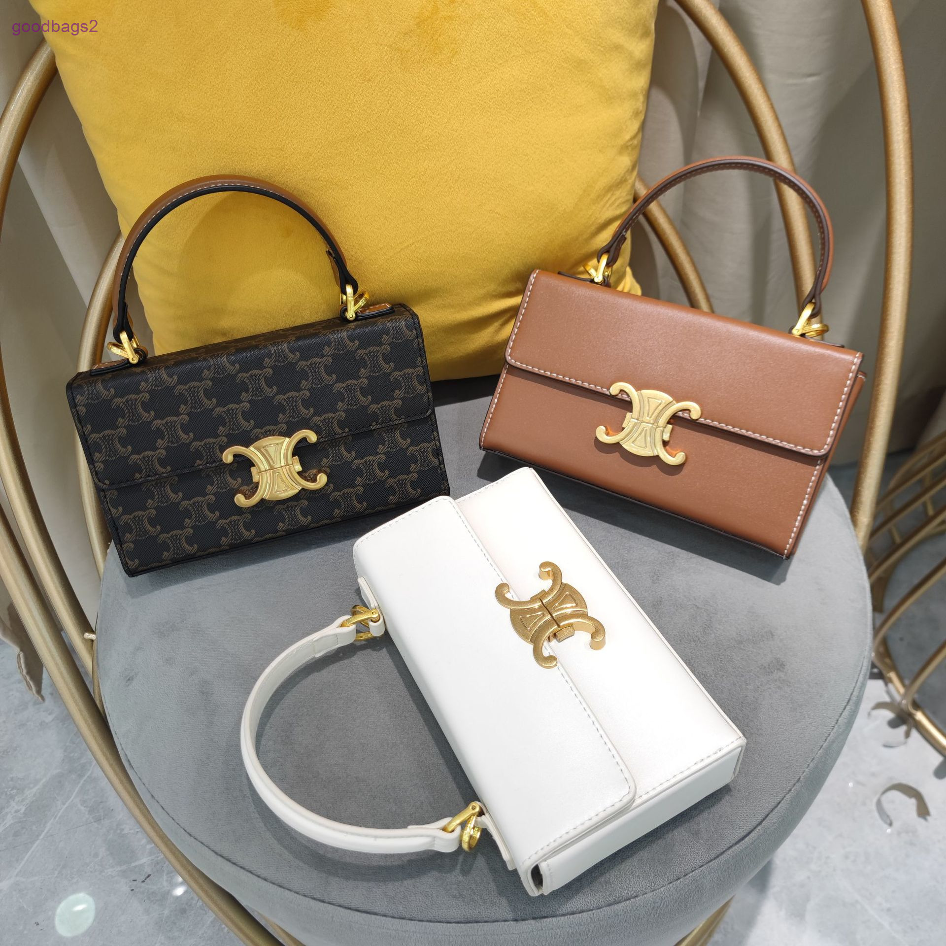 

Bags Celins 2022 new triumphal arch small square box bag leather PVC old flower lock handbag Single Shoulder Messenger Bag female, White